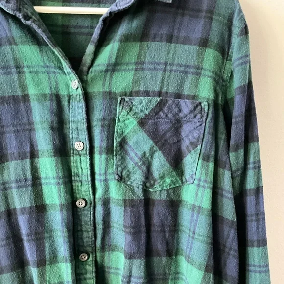 BLUE AND GREEN PLAID FLANNEL SHIRT - Picture 2 of 6